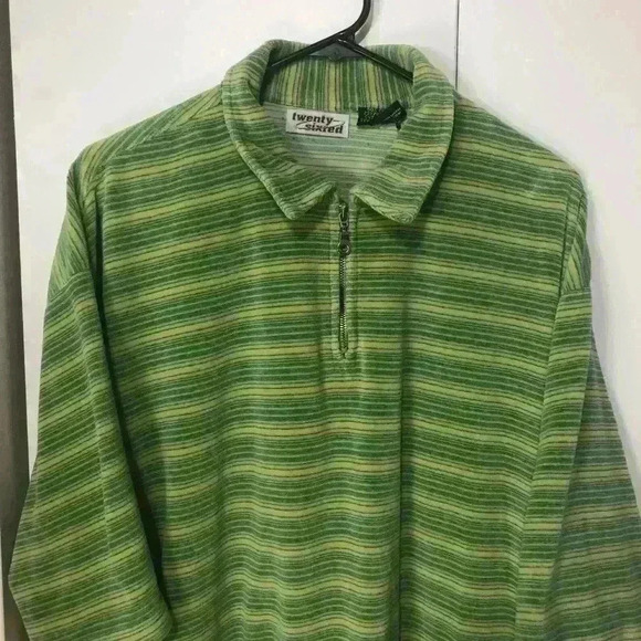 Twenty Six Red Vintage 90’s Mens Green Yellow Striped 1/4 Zip Polo Size Large - Picture 2 of 12